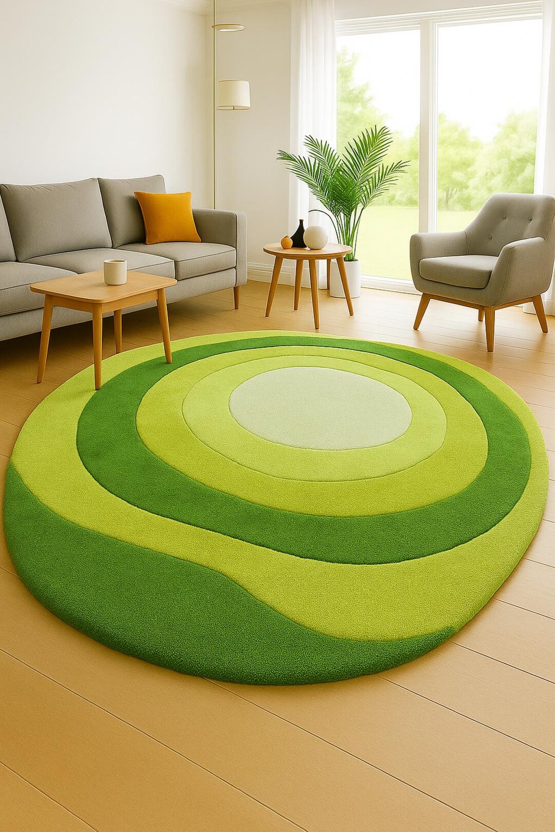 Shpe Rugs Hand Tufted Oval Shape Rugs Moss Green Light Green Rugs Wavy Irregular ...