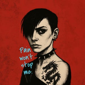 Pain Won&#39;t Stop Me – Punk Girl Digital Poster | Tattoo Wall Art | Printable Edgy Feminist Art | Instant Download