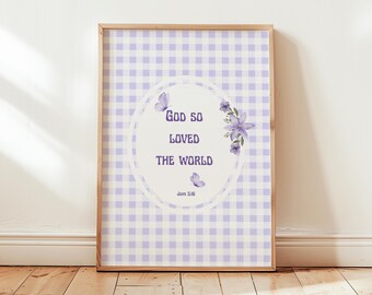 Giovanni 3:16, Dio ha tanto amato il mondo, Decorazione murale per la cameretta dei bambini, Stampa di versetti della Bibbia, Decorazione murale con le Scritture, Regalo per baby shower, Decorazione murale cristiana a quadretti