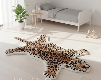 Hand-Tufted Wool Leopard Rug: Jungle Animal Print, Soft Cut Pile
