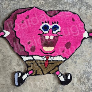 Handmade Tufted Cartoon Character Rug: Fun Pink Kids Play Mat