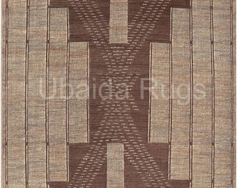 Handwoven Jute Wool Rug | Tuareg Tribal Geometric Pattern, Boho Natural Fiber Carpet