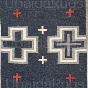 Handmade Wool Rug: Boho Flatweave Carpet with Geometric Cross Pattern