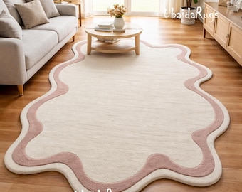 Hand Tufted Wool Rug, Wavy Abstract Carpet, Modern Nursery Kids Room Decor
