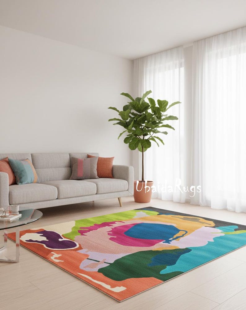 Hand Tufted Wool Area Rug | Colorful Abstract Art Carpet | Modern ...