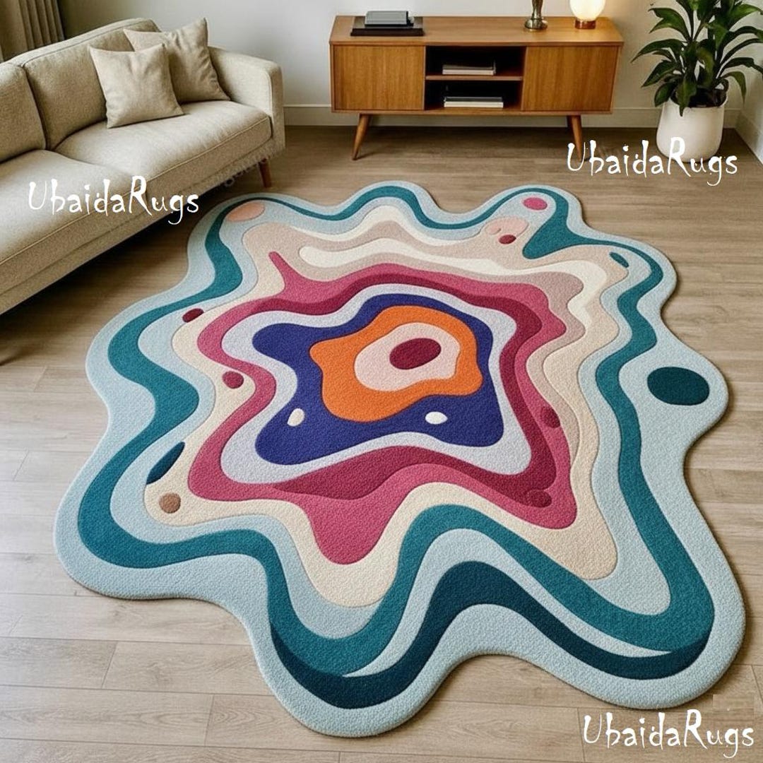 Hand Tufted Wool Rug | Irregular Abstract Wave Design, Modern Artistic ...