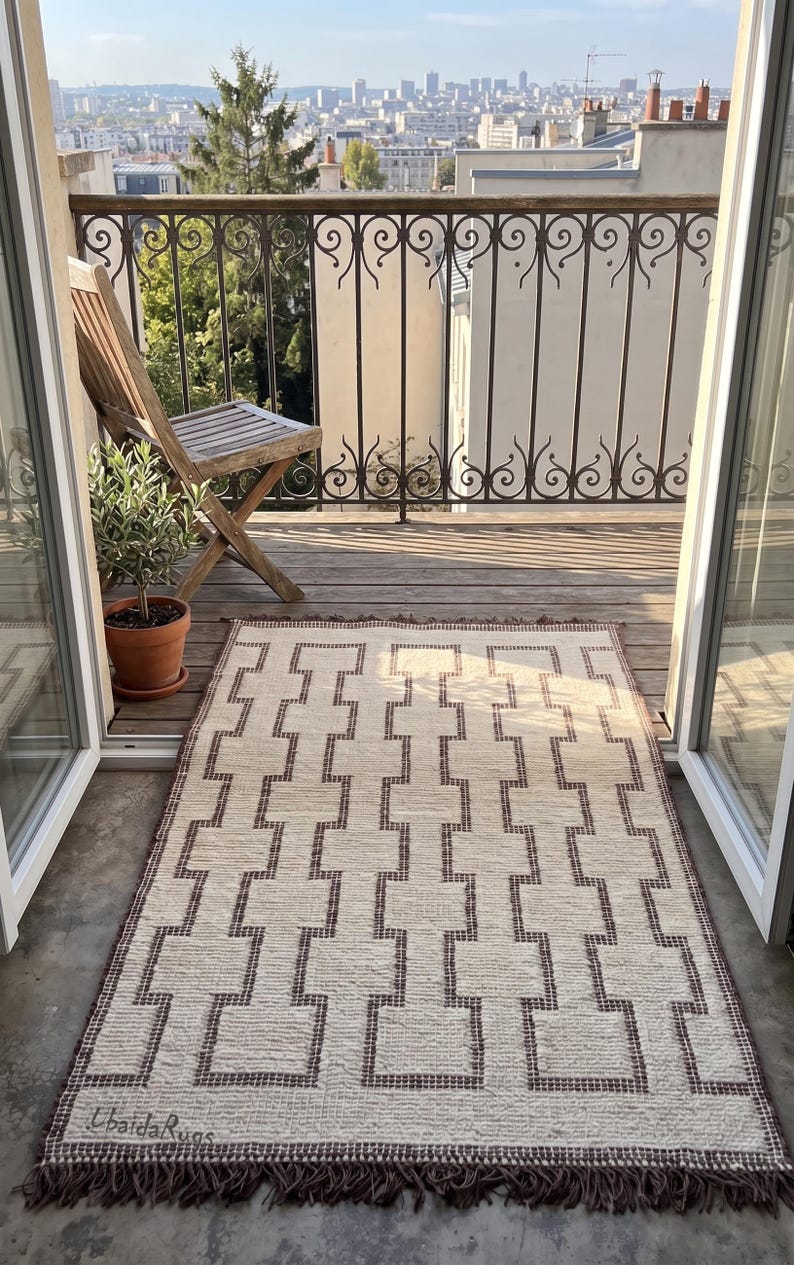Handwoven Jute Leather Tuareg Rug, Moroccan Geometric Tribal Carpet ...