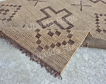 Handwoven Jute Leather Rug | Tribal Geometric Boho Farmhouse Carpet