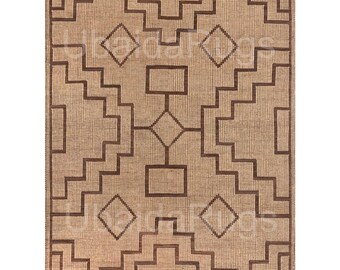 Handwoven Jute Leather Rug | Tuareg Geometric Tribal Design, african boho rug