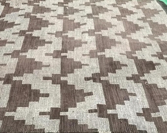 Handmade Tuareg Rug Jute Leather | Geometric Tribal Area Rug | Boho Natural Fiber Carpet | Living Room Decor