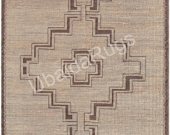 Handwoven Jute Leather Rug, Tuareg Tribal Boho Area Carpet, Natural Earth Tones