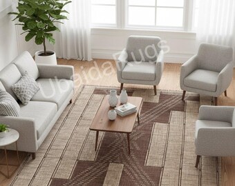 Handwoven Jute & Wool Rug | Moroccan Tuareg Area Rug | Handmade Tribal Boho Carpet | Custom Size