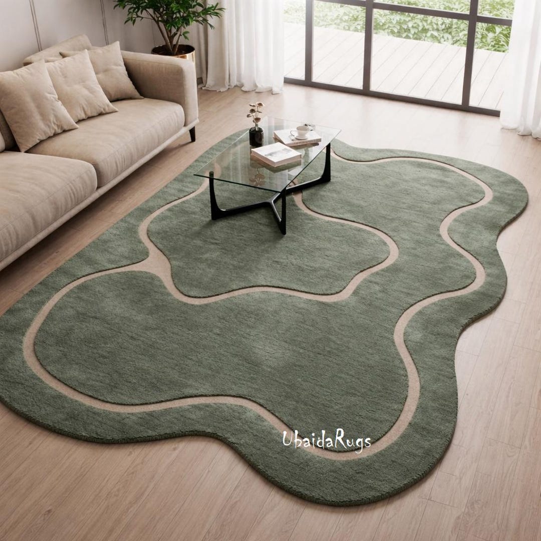 Irregular Are Rug Hand Tufted Wool Rug, Irregular Shape Area Rug, Abstract Vine Carpet ...