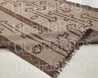Handmade Tuareg Jute & Leather Rug, Tribal Moroccan Boho Carpet 9x12