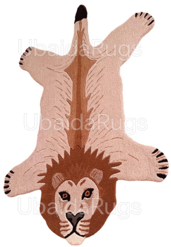 Hand-tufted Wool Lion Rug: Playful Nursery Kids Room Decor