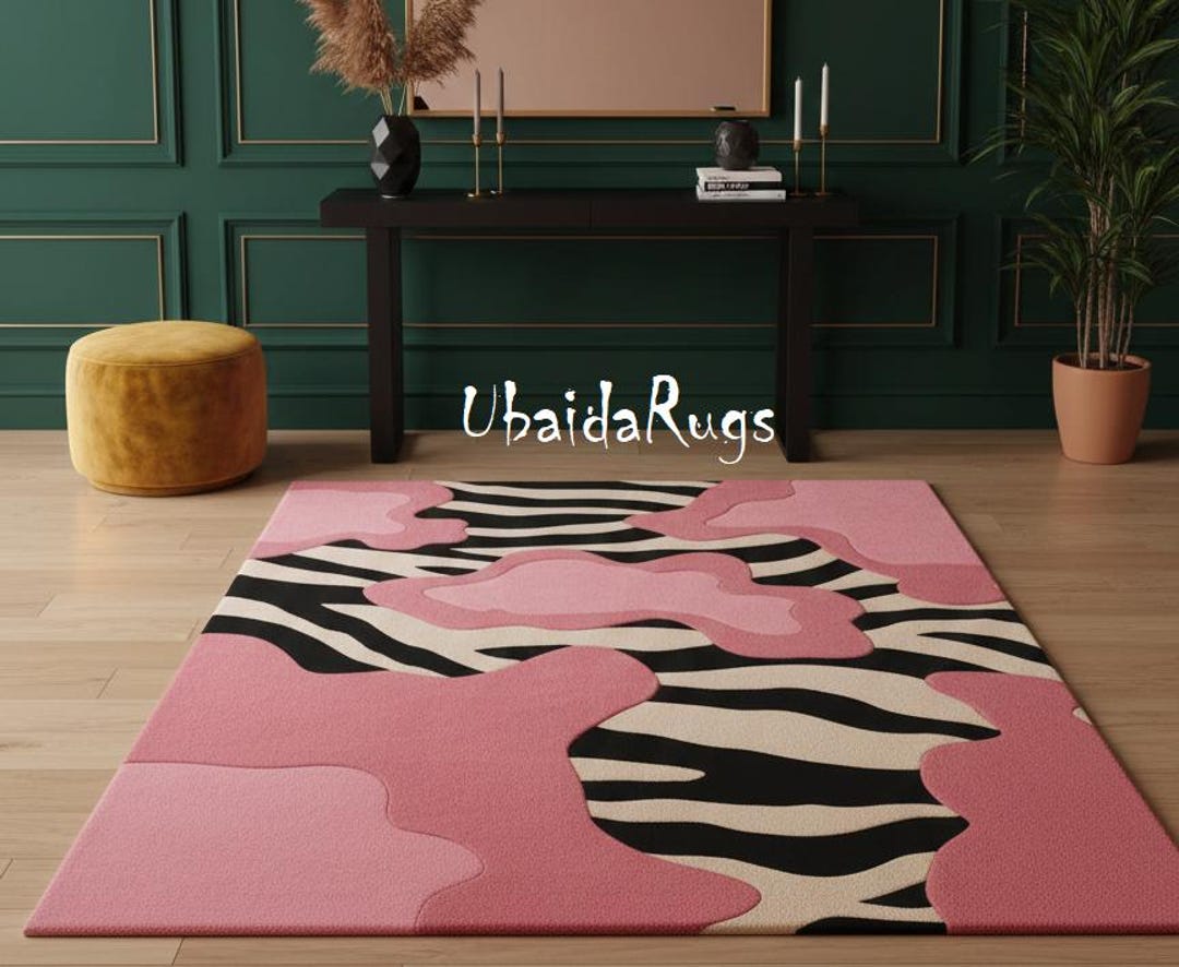 Pink Zebra Shape Rug Hand-tufted Wool Area Rug – Pink Abstract Zebra Design - Etsy