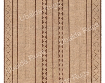 Handwoven Jute Leather Rug, Boho Tribal Geometric Carpet, Natural Fiber Area Rug