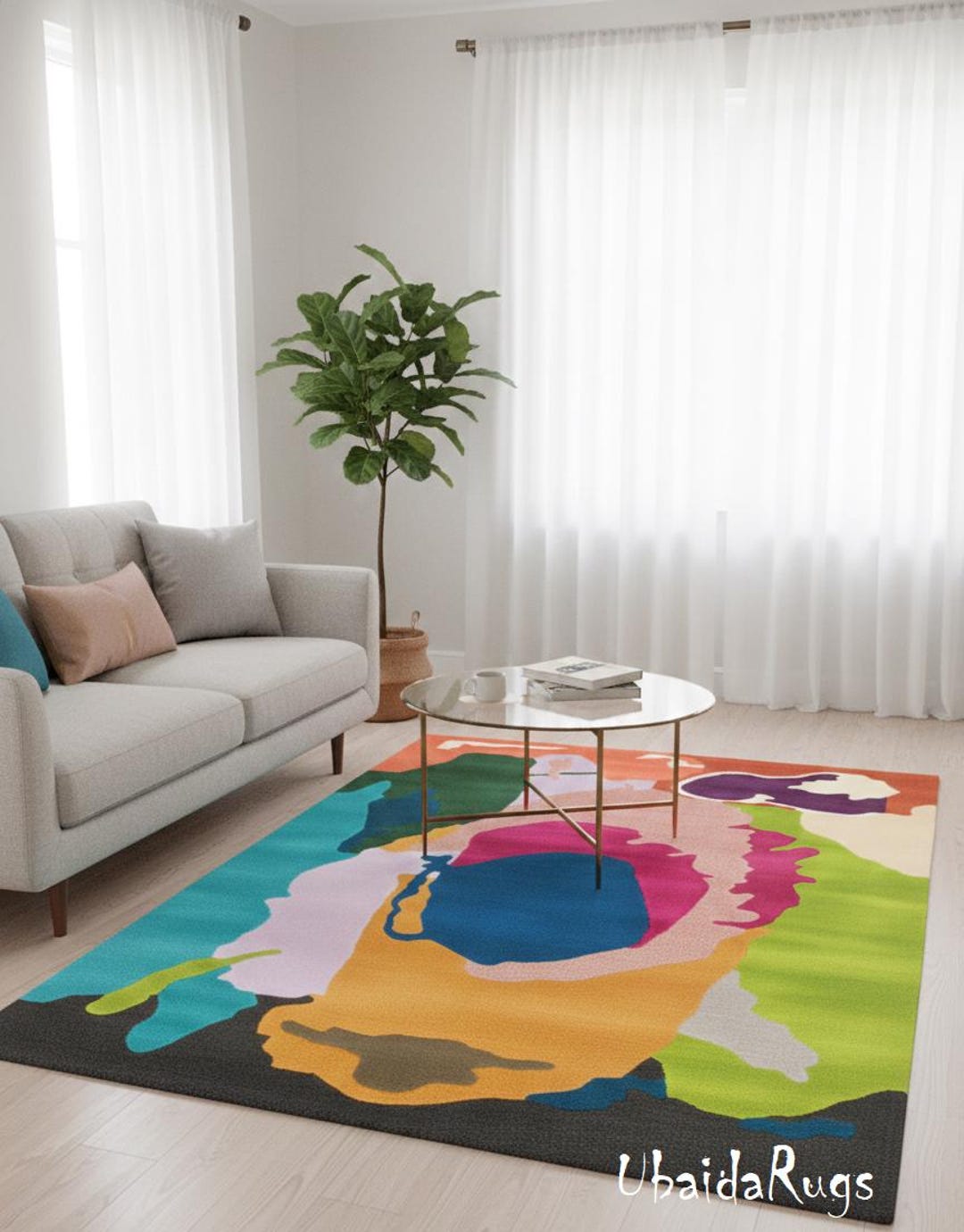 Hand Tufted Wool Area Rug | Colorful Abstract Art Carpet | Modern ...