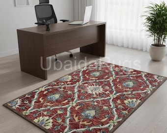 Alfombra floral de lana tejida a mano estilo persa / Alfombra tradicional vintage / Alfombra oriental hecha a mano / Decoración para sala de estar y dormitorio