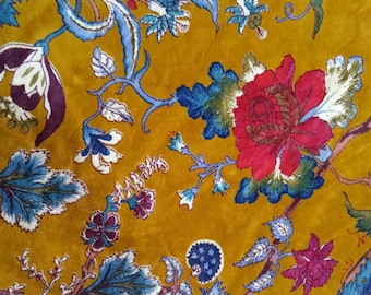 Mustard Yellow Floral Velvet Fabric | Upholstery Sewing Material
