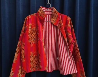 Vintage Boho Tiger Print Jacket – Handmade Bold Velvet Coat