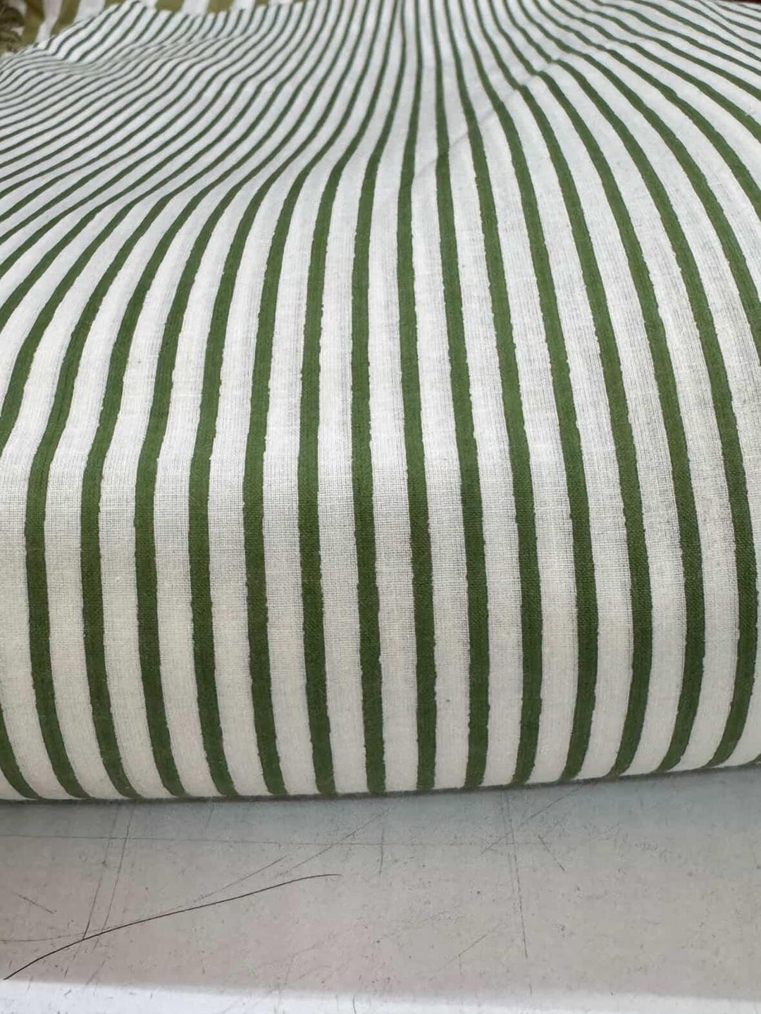 Green & White Striped Cotton Fabric | Lightweight Dressmaking Textile ...