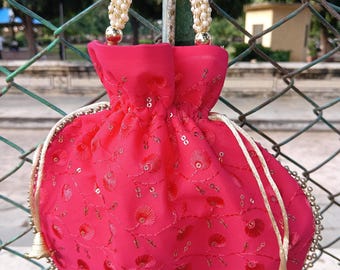 Bolso Potli bordado a mano: bolso de boda con asa de perla