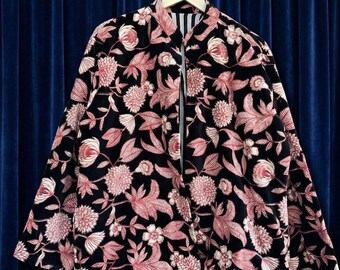 Black Floral Velvet Jacket | Handmade Vintage-Inspired Quilted Coat