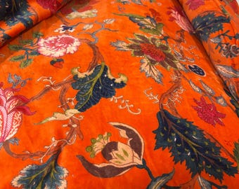 Floral Velvet Fabric by Yard | Burnt Orange Botanical Velour Upholstery, Curtain, Dressmaking Plush