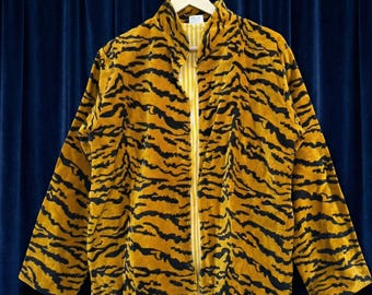 Handmade Velvet Tiger Print Jacket | Mustard Animal Outerwear