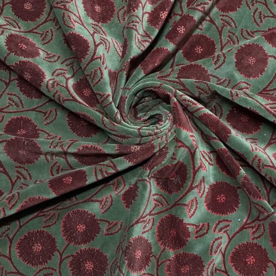 Green Floral Velvet Fabric – Soft Printed Upholstery & Dressmaking Fabric