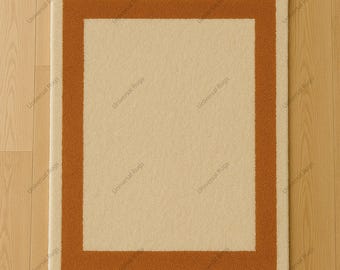 Handgetufteter Wollteppich, Terrakotta-Bordüre, Minimalistisches Design