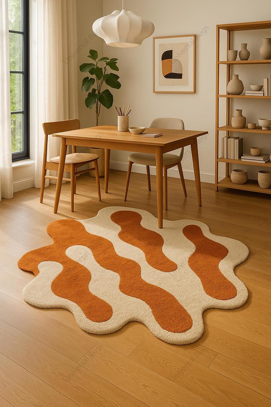 Hand-tufted Wool Rug: Terracotta Cream Abstract Wavy Accent - Etsy