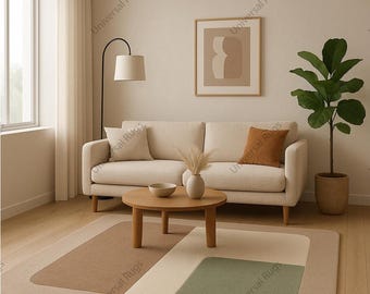 Handtuftad ullmatta: Beige, brun och salviagrön geometrisk matta