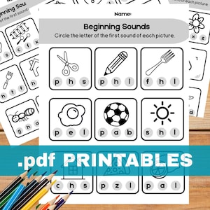 Beginning Sounds Worksheet | Phonics Practice PDF | Preschool & Kindergarten Literacy Activity | ABC Letter Sound Match Printable