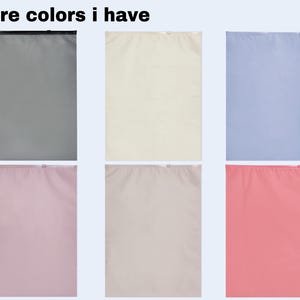 May include: Image shows six fabric pouches in various colors: gray, cream, light blue, pink, beige, and coral. Each pouch has a zipper closure at the top. The text "-More colors i have" is at the top.