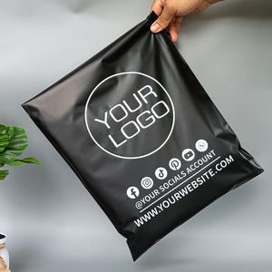 5-1000 Anpassad svart poly-reklampåse, Anpassad fraktpåse med logotyptryck, Anpassad portopåse, Reklampåsar, Självtätande paketkuvert