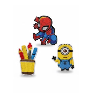 Cartoon Embroidered Patch Set – Spiderman, Minion, Art Supplies