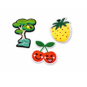 Set of 3 Embroidered Iron-On/Sew-On Patches | Cherry, Pineapple & Tree Patch