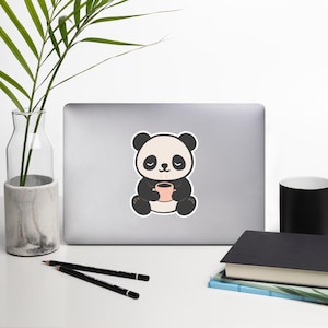 Cosy Panda Sticker | Tea-Loving Animal Laptop Decal
