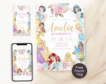 Invitación de cumpleaños de princesa Invitación de princesa Invitación de fiesta de princesa Invitaciones de princesas para niñas Oro Rosa EDITABLE Digital instantáneo