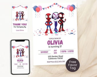 Invitación de cumpleaños de Ghost Spider Girl Spidey y sus increíbles amigos invitan a Stacy Spidey Party Invitación EDITABLE Plantilla digital instantánea