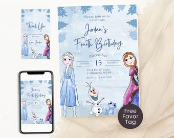 Invitación de cumpleaños de Frozen Invitación de Frozen Princesa Elsa Anna Invitación de fiesta Niña Invitación de cumpleaños de Frozen Tema EDITABLE Digital Instantáneo