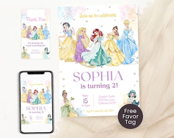 Invitación de cumpleaños de princesa Invitación de princesa Invitación de fiesta de princesa Invitaciones de princesas para niñas Acuarela EDITABLE Digital instantáneo