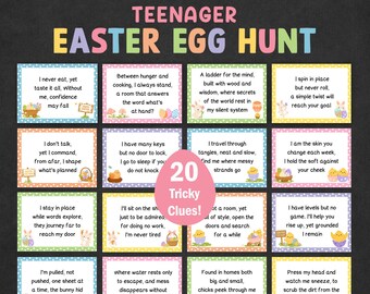 Búsqueda de huevos de Pascua para adolescentes: pistas complicadas, búsqueda del tesoro de Pascua para adolescentes, preadolescentes, niños mayores, búsqueda del tesoro de Pascua, acertijos difíciles, imprimibles, instantáneos