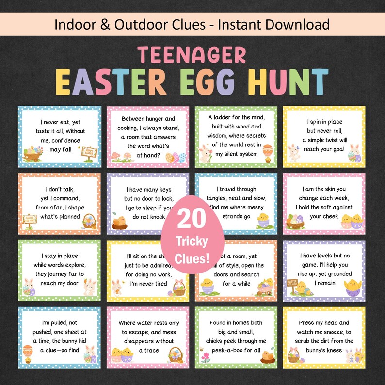 Teens Easter Egg Hunt Tricky Clues Teenager Easter Scavenger Hunt Tween ...