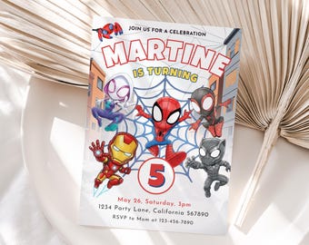 Invitación de Spidey Spidey y sus increíbles amigos Invitación de cumpleaños Fiesta de cumpleaños temática de Spidey Invitación Niño Niña Spin Ghost Spider EDITABLE