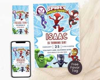 Invitación de Spidey Spidey y sus increíbles amigos Invitación de cumpleaños Fiesta de cumpleaños temática de Spidey Invitación Niño Niña Spin Ghost Spider EDITABLE
