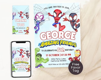 Invitación de cumpleaños de Spidey y sus increíbles amigos. Invitación de Spidey. Fiesta de Spidey. Invitación para niño de Spidey y sus amigos. EDITABLE. Descarga digital instantánea.