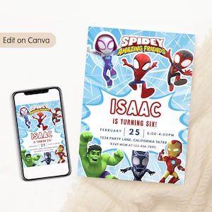 Spidey Invitation Spidey and his Amazing Friends Birthday Invitation Spidey Theme Birthday Party Invite Boy Girl Spin Ghost Spider EDITABLE